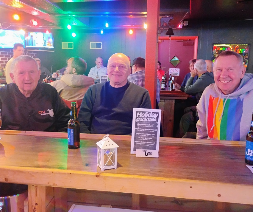 Customers Glen, Ron and Al enjoy a Friday Happy Hour in Jan 2026