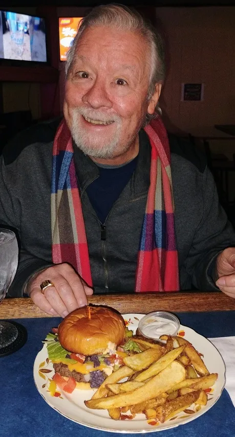 Walt ready to eat his cheeseburger at Caseys Toledo